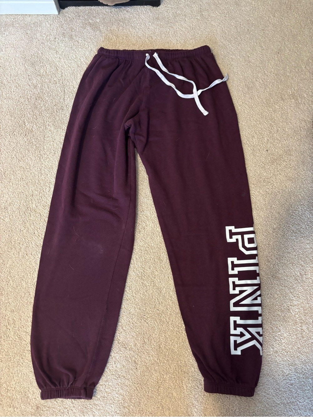 PINK Victoria's Secret Maroon Sweat Joggers with White Logo